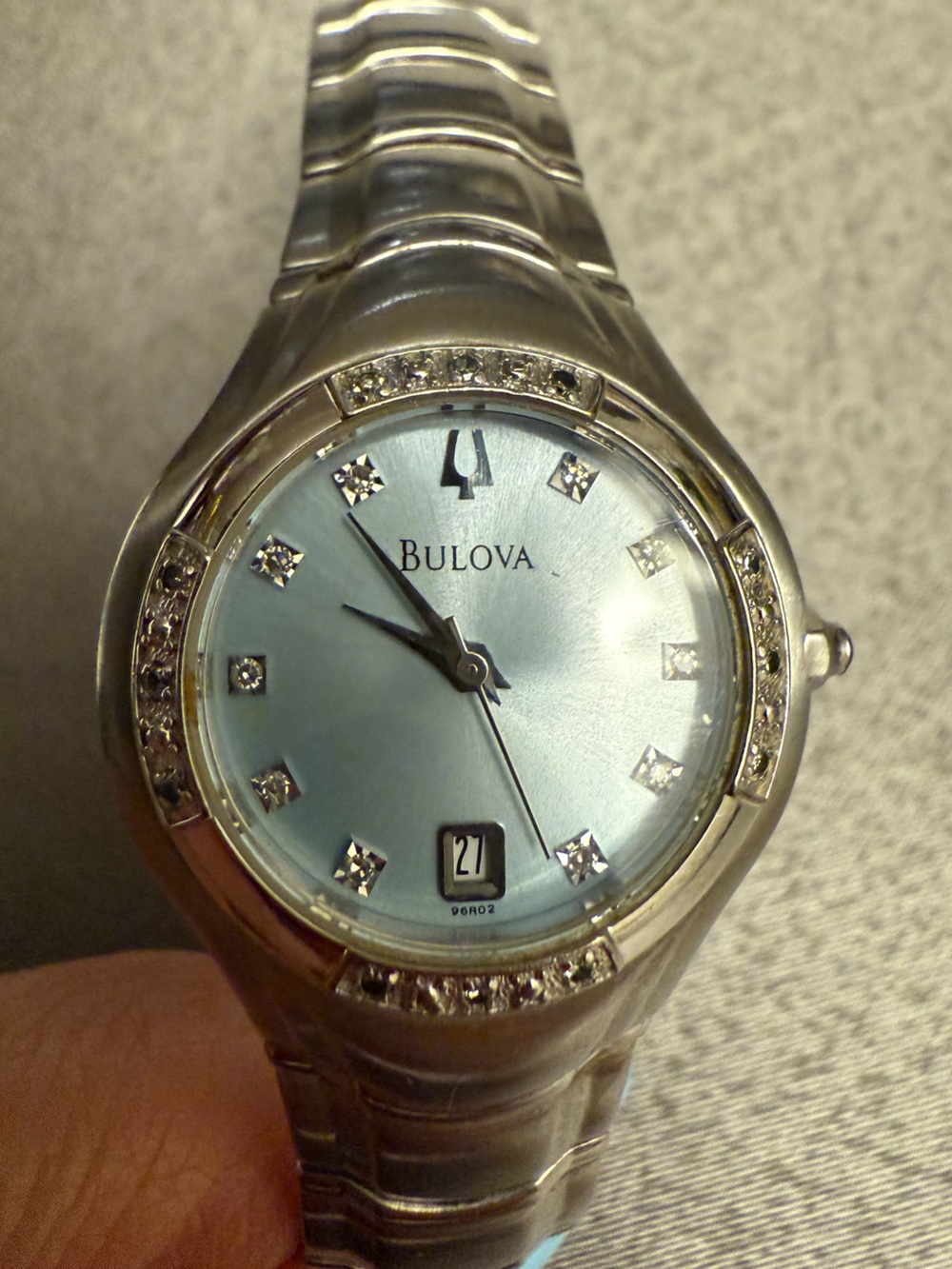 Bulova Maestro Silver-Tone Watch with Light Blue Dial and Diamond Accents